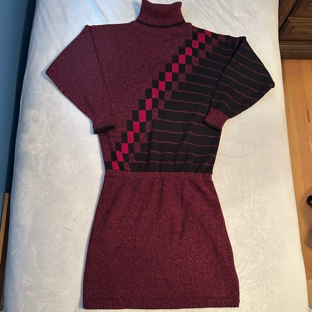 VTG Plain Jane Sport by Sweet Baby Jane turtleneck sweater drop waist dress S